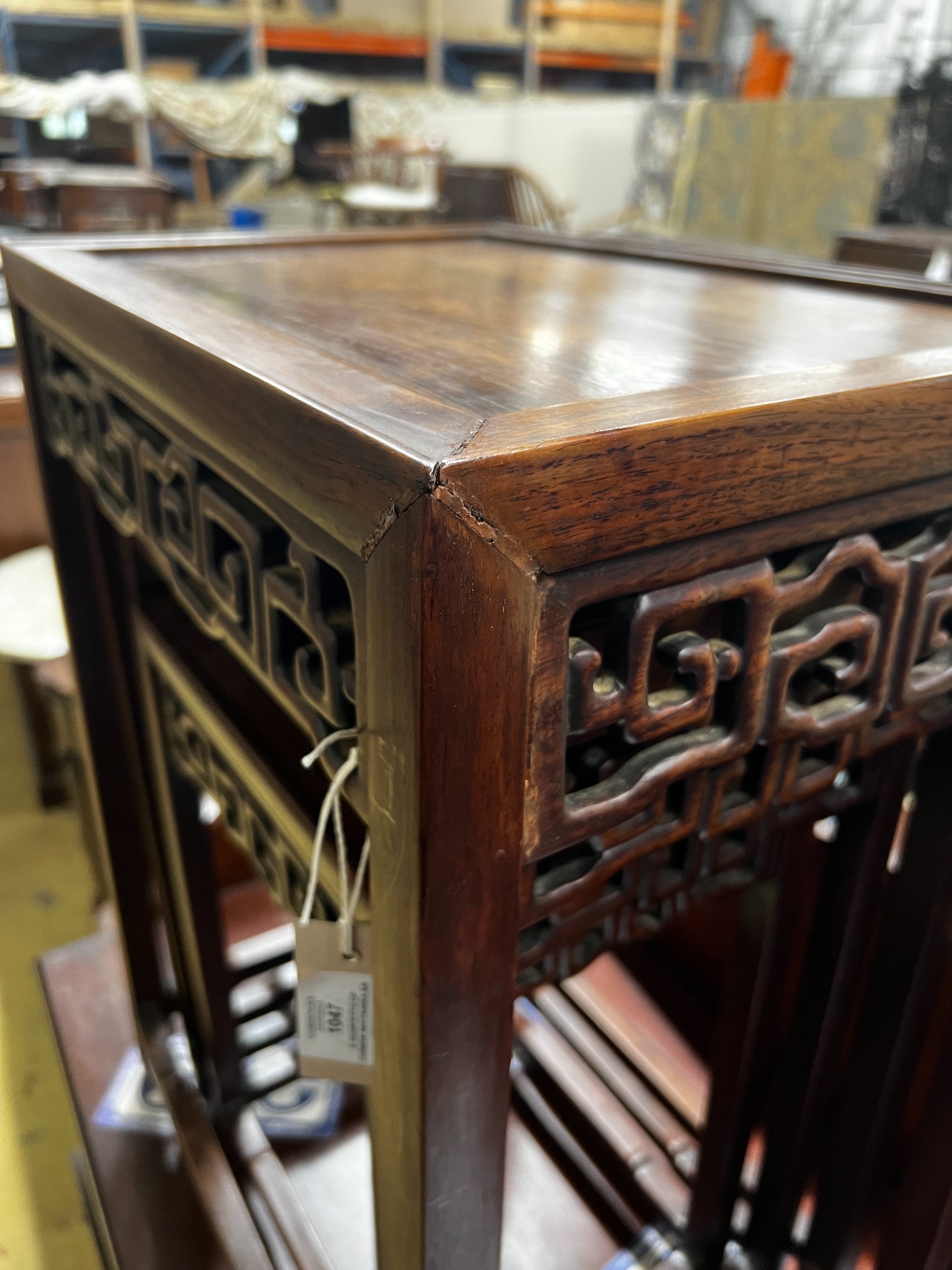 A quartetto of Chinese rectangular tea tables, width 49cm, depth 34cm, height 66cm